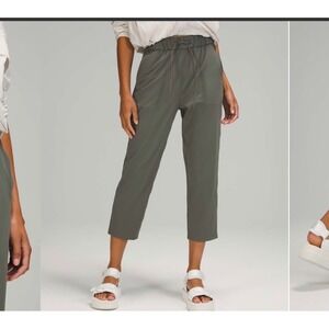 Lululemon Stretch High Rise Crop pants gray sage 6 active athletic performance